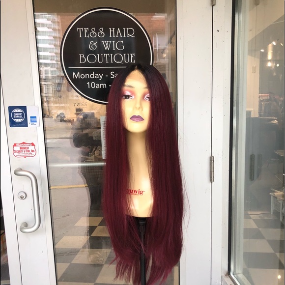Wig Swisslace Long Burgundy Ombré V-Shape back Wig